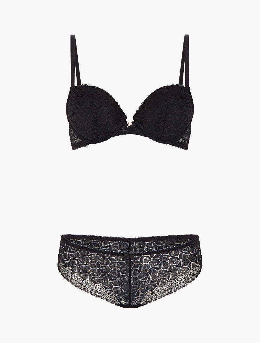 ÉLÉNA | Ensemble soutien-gorge et culotte ajouré et bijou - Noir