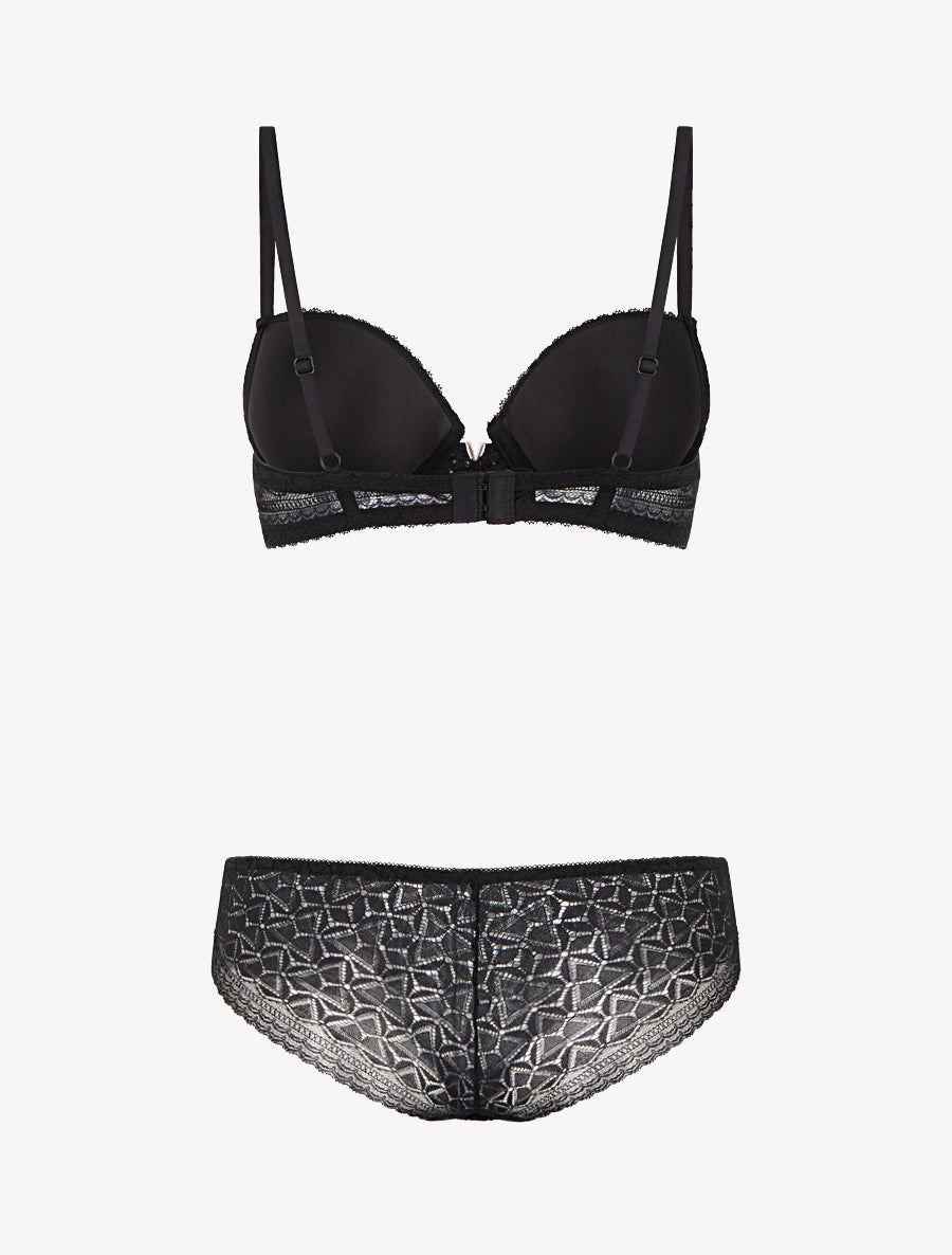 ÉLÉNA | Ensemble soutien-gorge et culotte ajouré et bijou - Noir