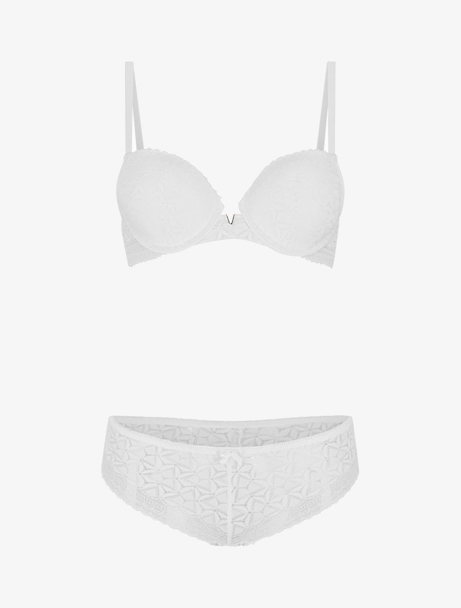 ÉLÉNA | Ensemble soutien-gorge et culotte ajouré et bijou - Blanc