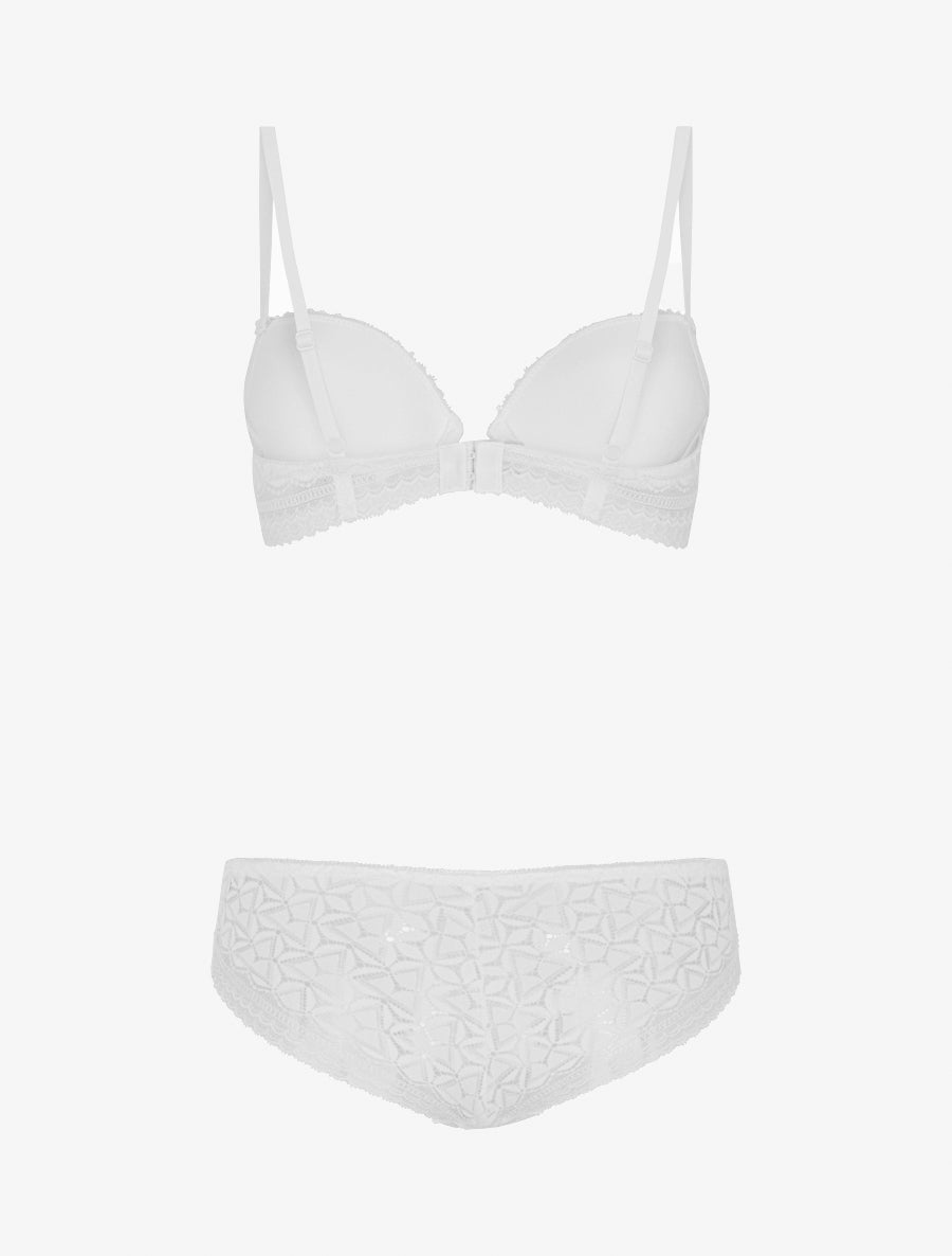 ÉLÉNA | Ensemble soutien-gorge et culotte ajouré et bijou - Blanc