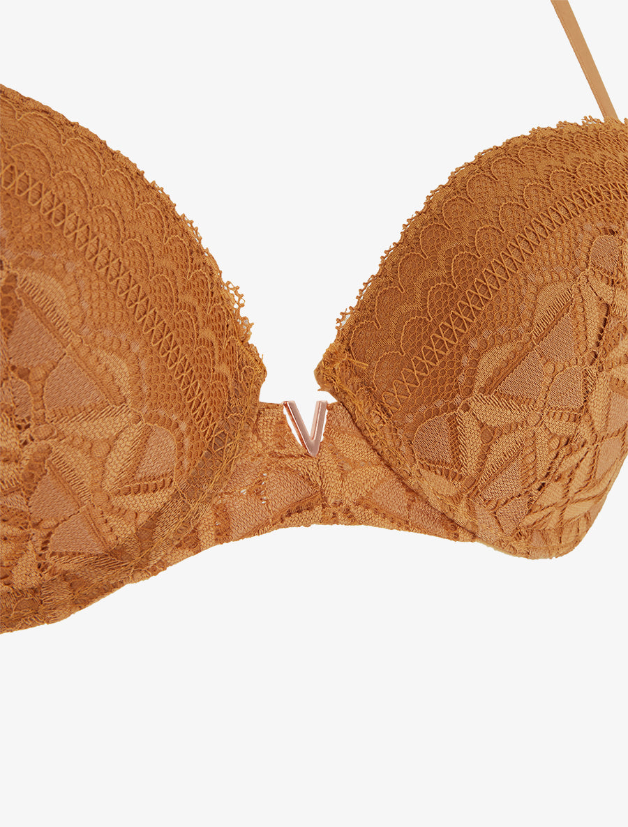 ÉLÉNA | Ensemble soutien-gorge et culotte ajouré et bijou - Camel