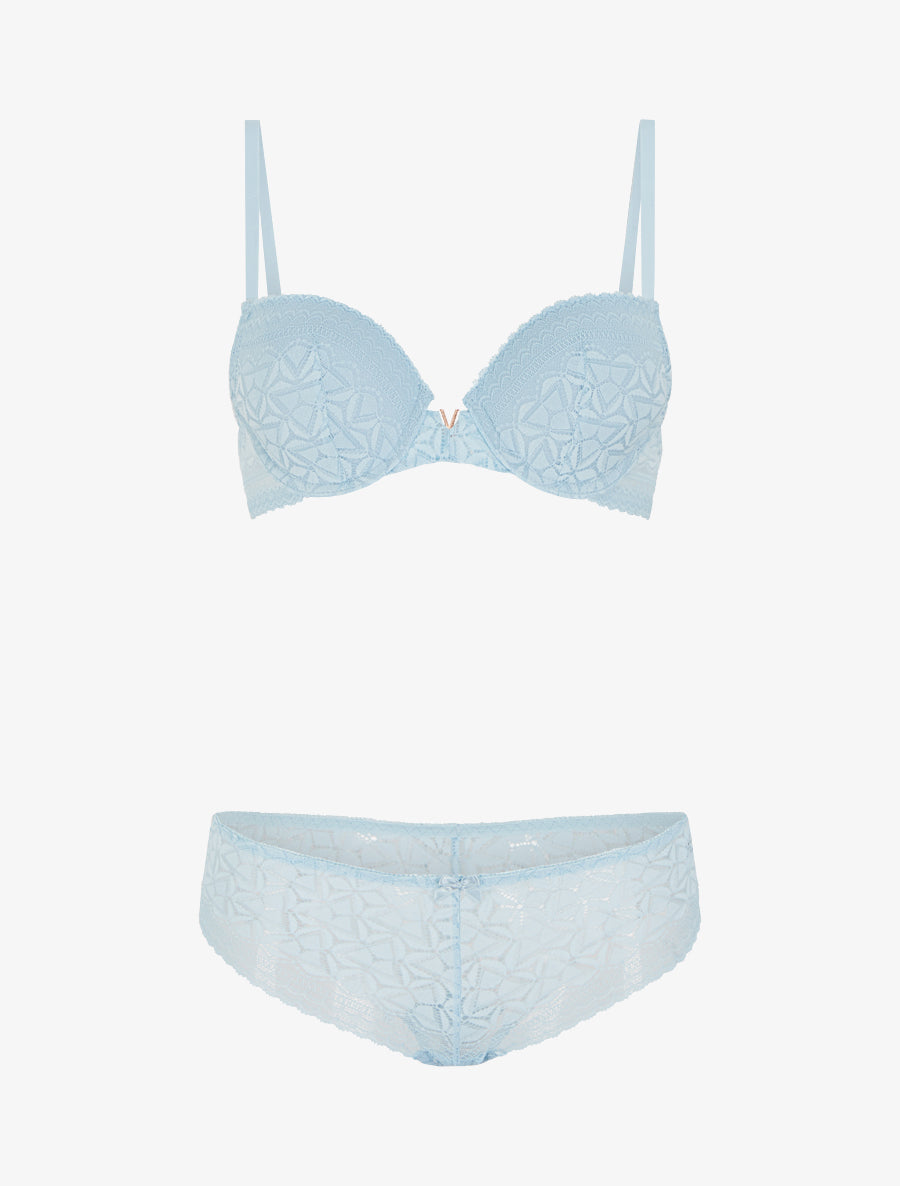 ÉLÉNA | Ensemble soutien-gorge et culotte ajouré et bijou - Bleu ciel
