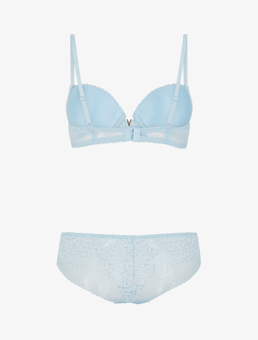 ÉLÉNA | Ensemble soutien-gorge et culotte ajouré et bijou - Bleu ciel