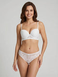 CONSTANCE | Ensemble soutien-gorge et tanga ajouré à détail satiné - Blanc