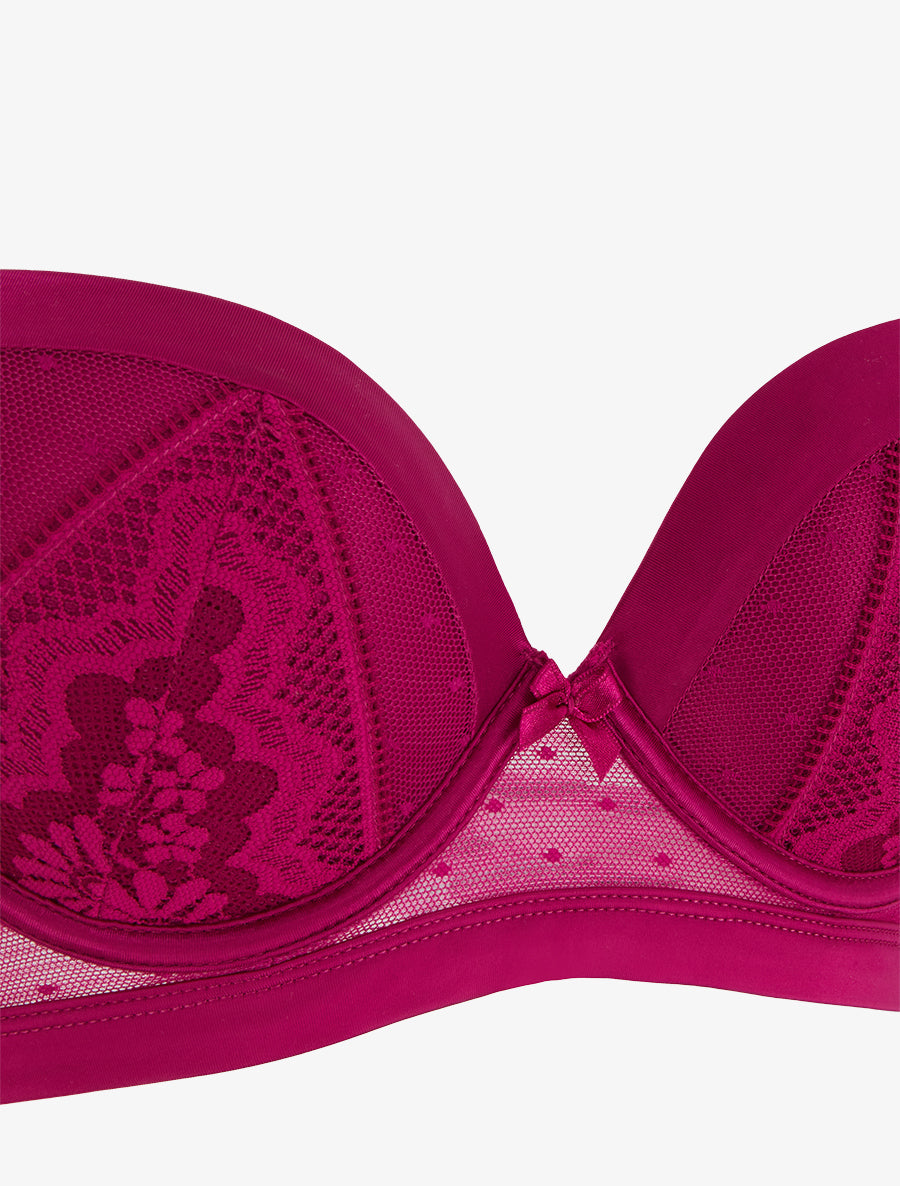 CONSTANCE | Ensemble soutien-gorge et tanga ajouré à détail satiné - Fushia