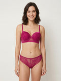 CONSTANCE | Ensemble soutien-gorge et tanga ajouré à détail satiné - Fushia