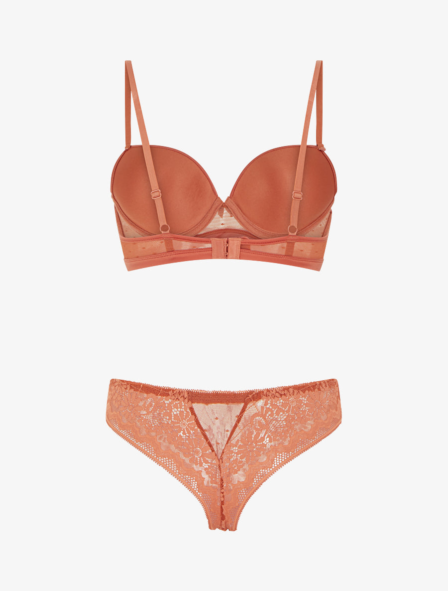 CONSTANCE | Ensemble soutien-gorge et tanga ajouré à détail satiné - Terracotta