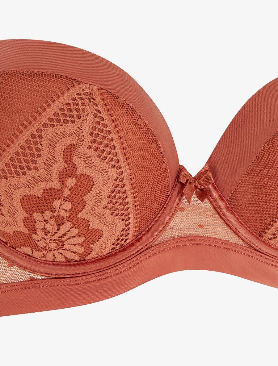 CONSTANCE | Ensemble soutien-gorge et tanga ajouré à détail satiné - Terracotta