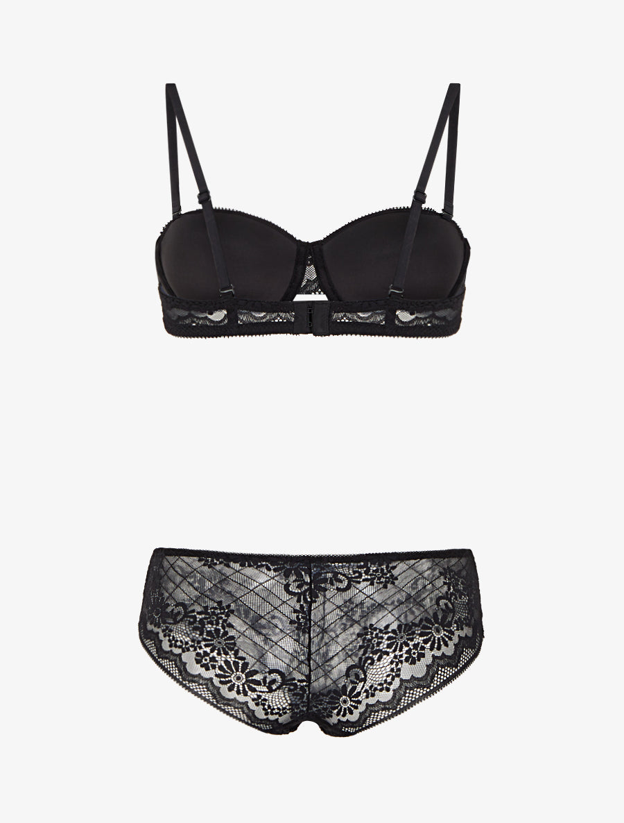ELSA | Ensemble soutien-gorge et culotte ajouré à bretelles strassées - Noir
