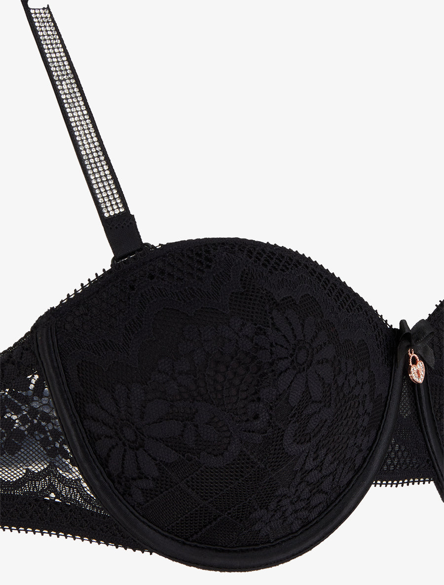 ELSA | Ensemble soutien-gorge et culotte ajouré à bretelles strassées - Noir