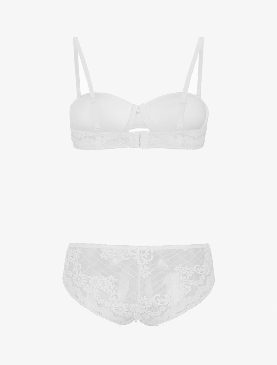 ELSA | Ensemble soutien-gorge et culotte ajouré à bretelles strassées - Blanc