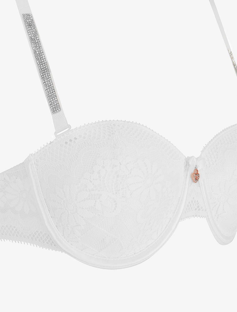 ELSA | Ensemble soutien-gorge et culotte ajouré à bretelles strassées - Blanc