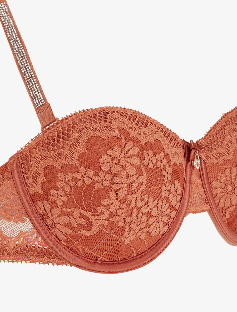 ELSA | Ensemble soutien-gorge et culotte ajouré à bretelles strassées - Terracotta