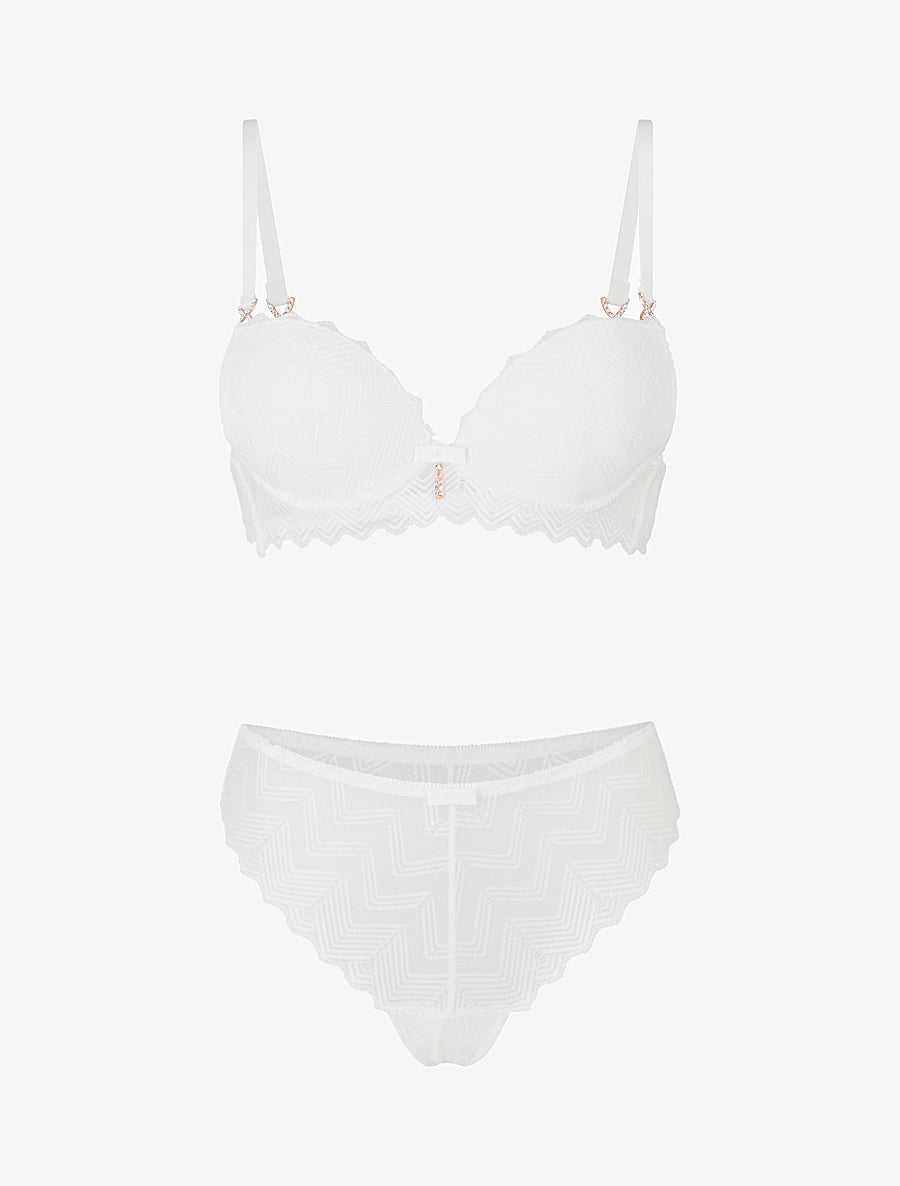 CLÉMENCE | Ensemble soutien-gorge et tanga ajouré à bijoux strassés - Blanc