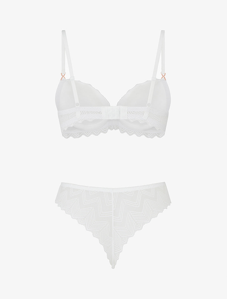 CLÉMENCE | Ensemble soutien-gorge et tanga ajouré à bijoux strassés - Blanc