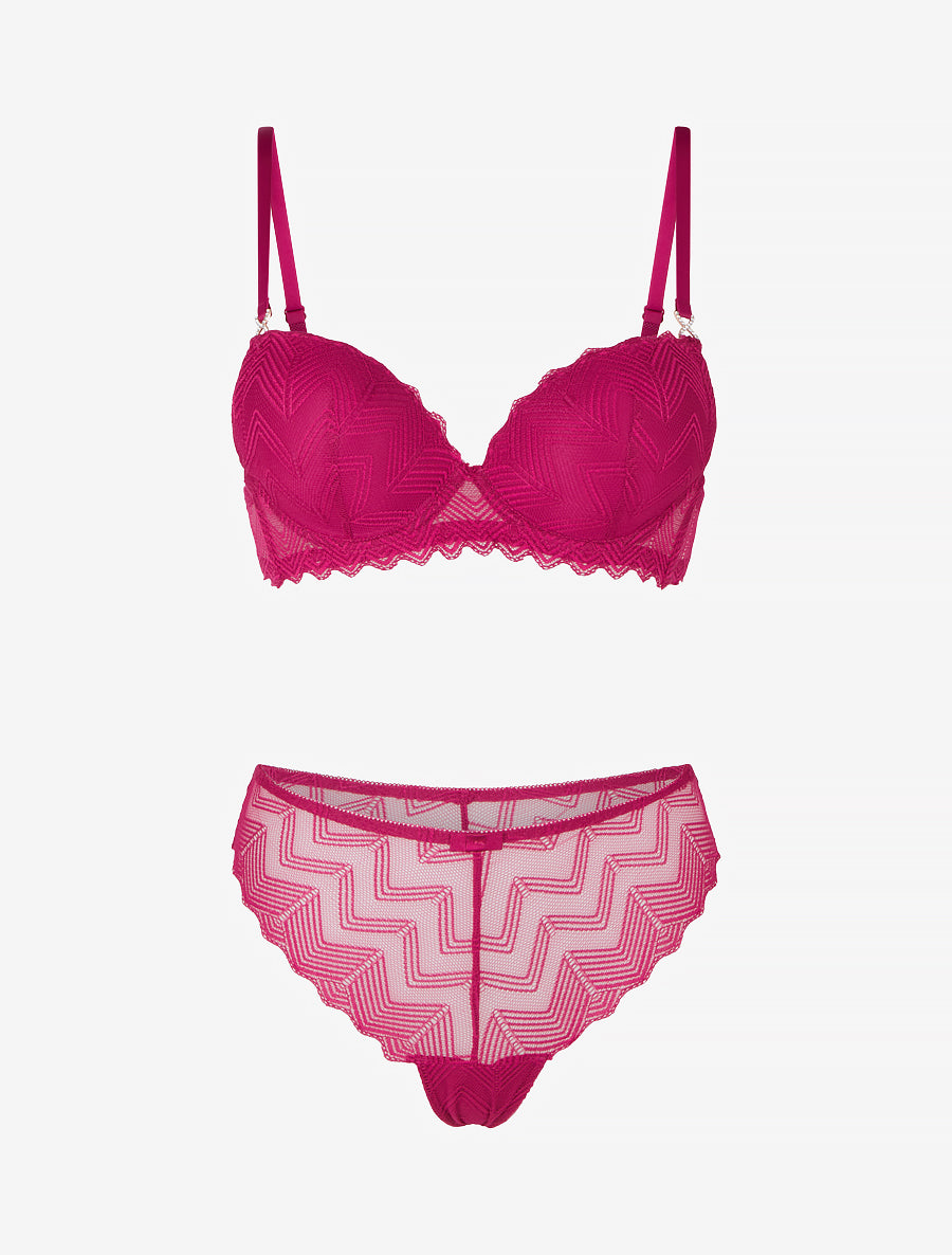 CLÉMENCE | Ensemble soutien-gorge et tanga ajouré à bijoux strassés - Fushia