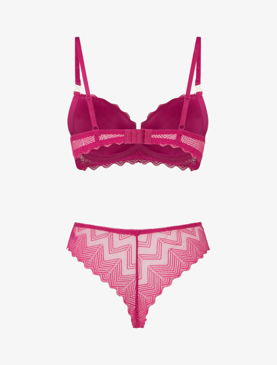 CLÉMENCE | Ensemble soutien-gorge et tanga ajouré à bijoux strassés - Fushia