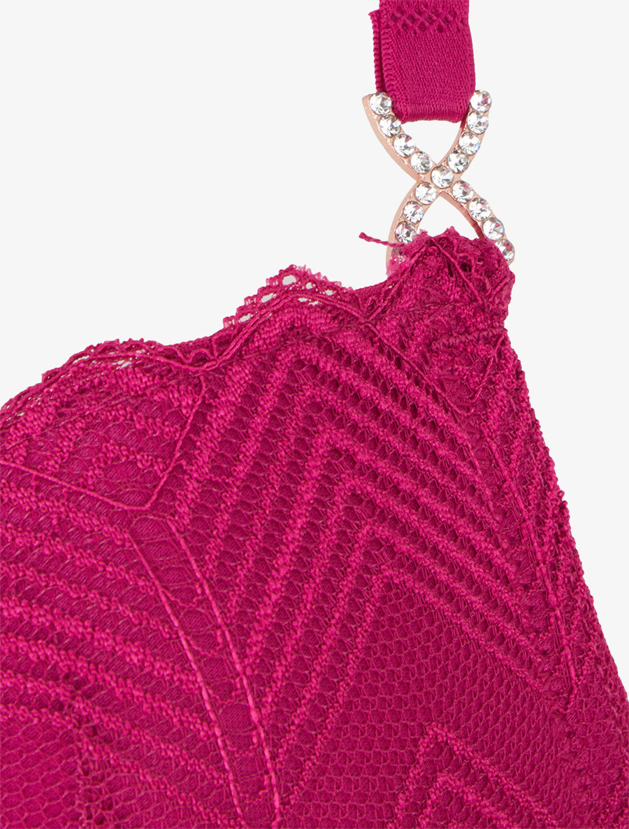 CLÉMENCE | Ensemble soutien-gorge et tanga ajouré à bijoux strassés - Fushia