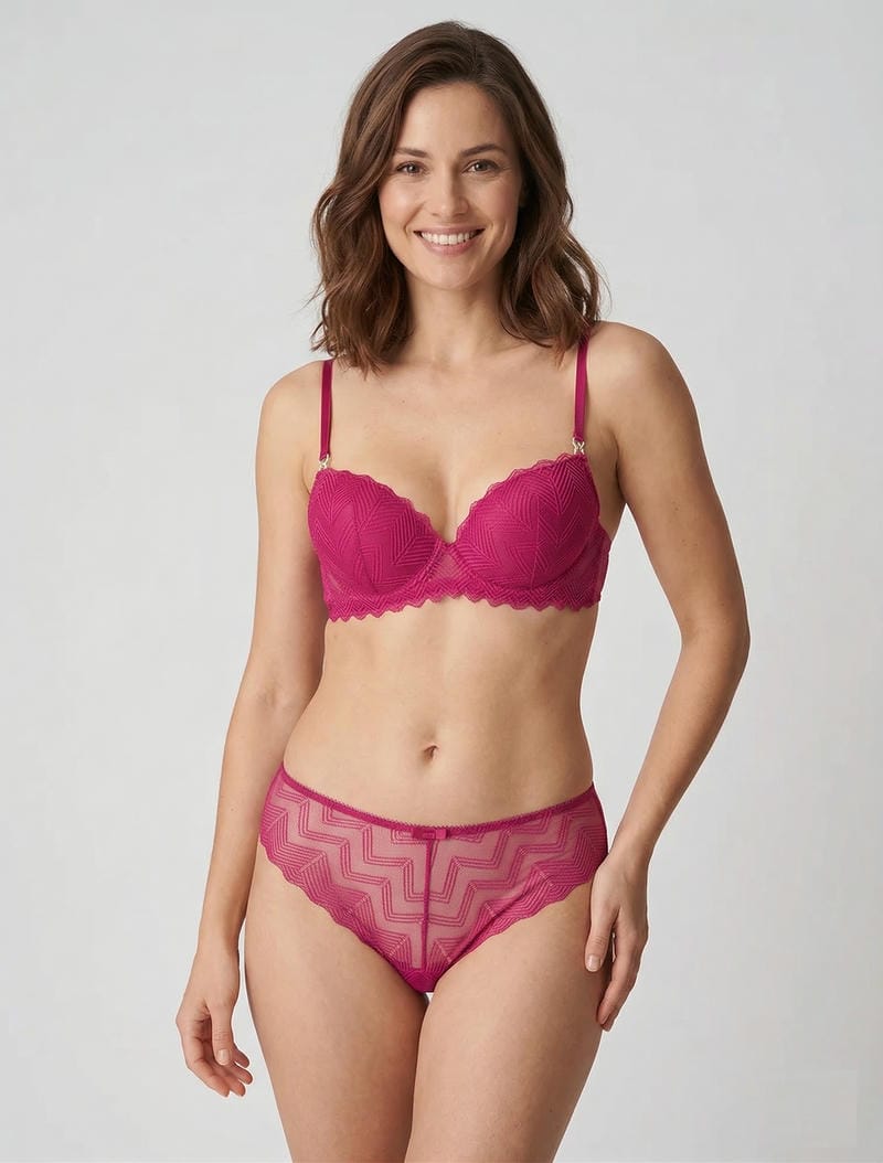CLÉMENCE | Ensemble soutien-gorge et tanga ajouré à bijoux strassés - Fushia