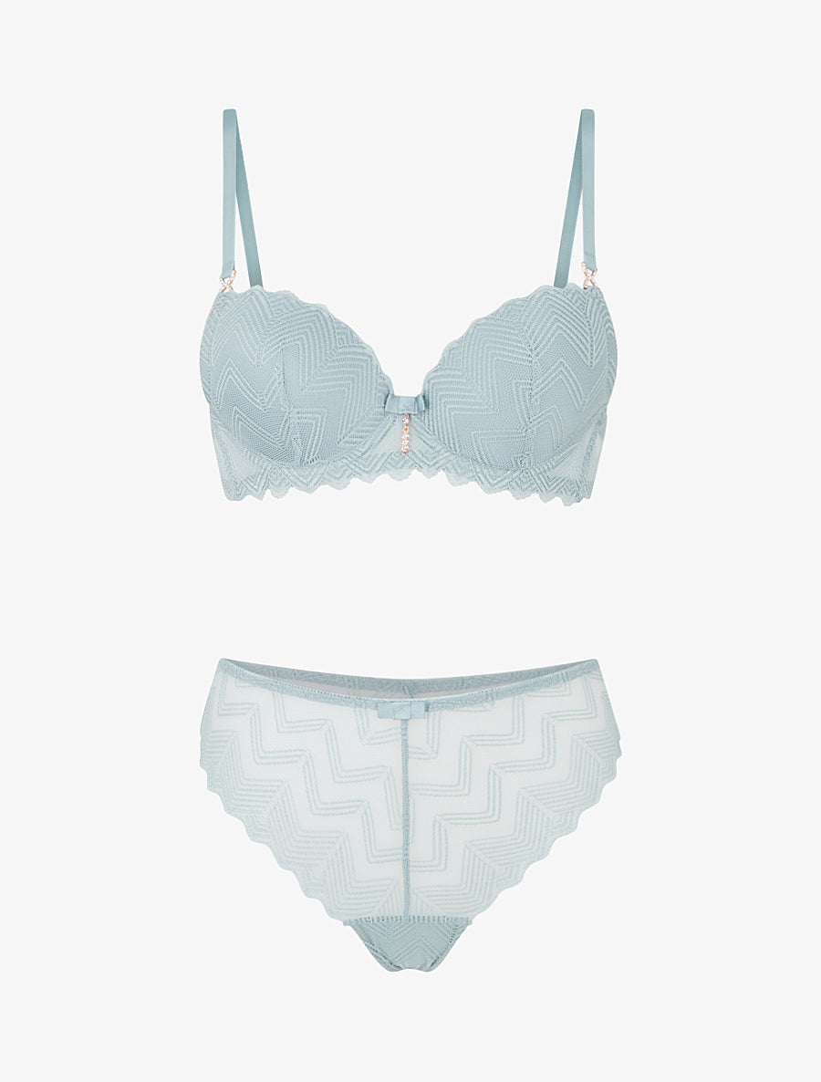 CLÉMENCE | Ensemble soutien-gorge et tanga ajouré à bijoux strassés - Vert gris
