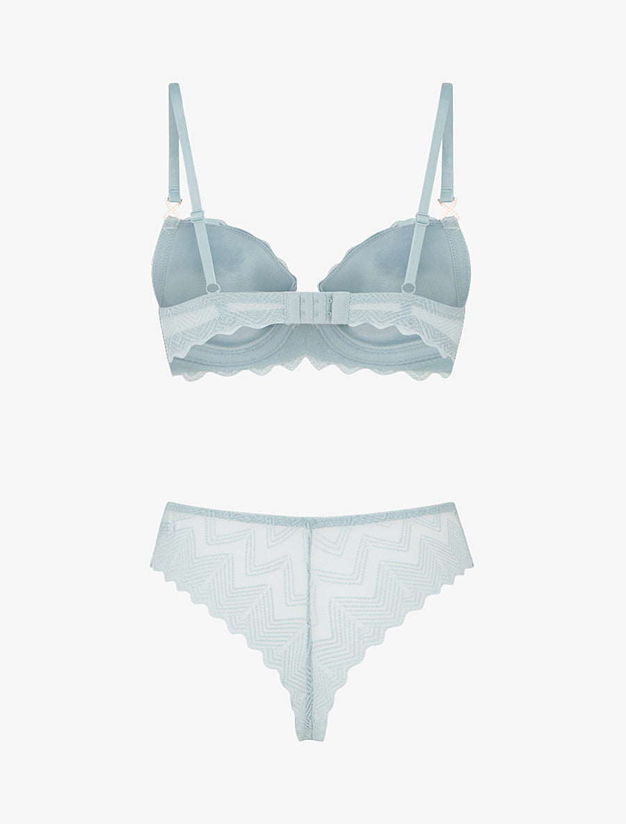 CLÉMENCE | Ensemble soutien-gorge et tanga ajouré à bijoux strassés - Vert gris