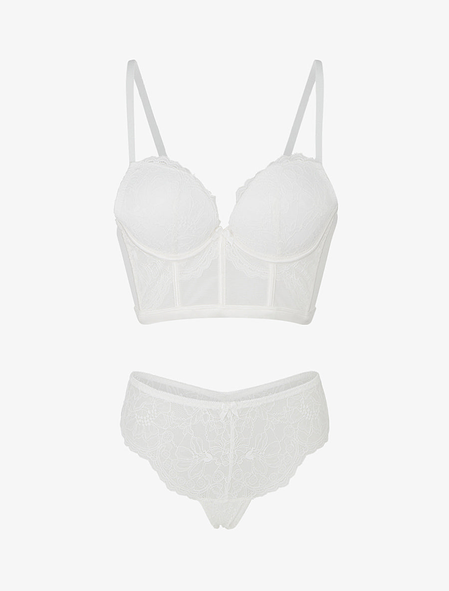DIANE | Ensemble lingerie style corset à dentelle fleurie - Blanc