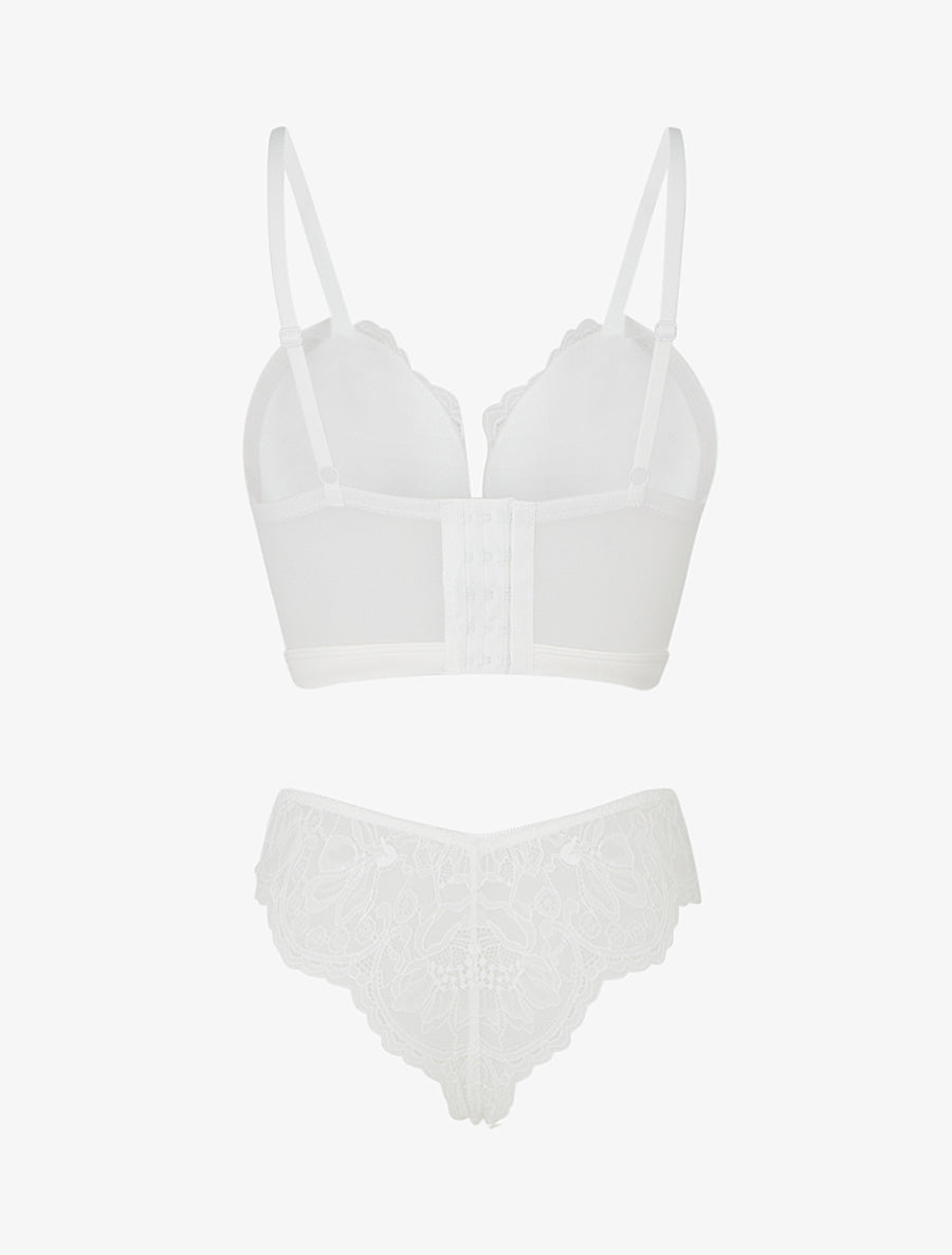 DIANE | Ensemble lingerie style corset à dentelle fleurie - Blanc