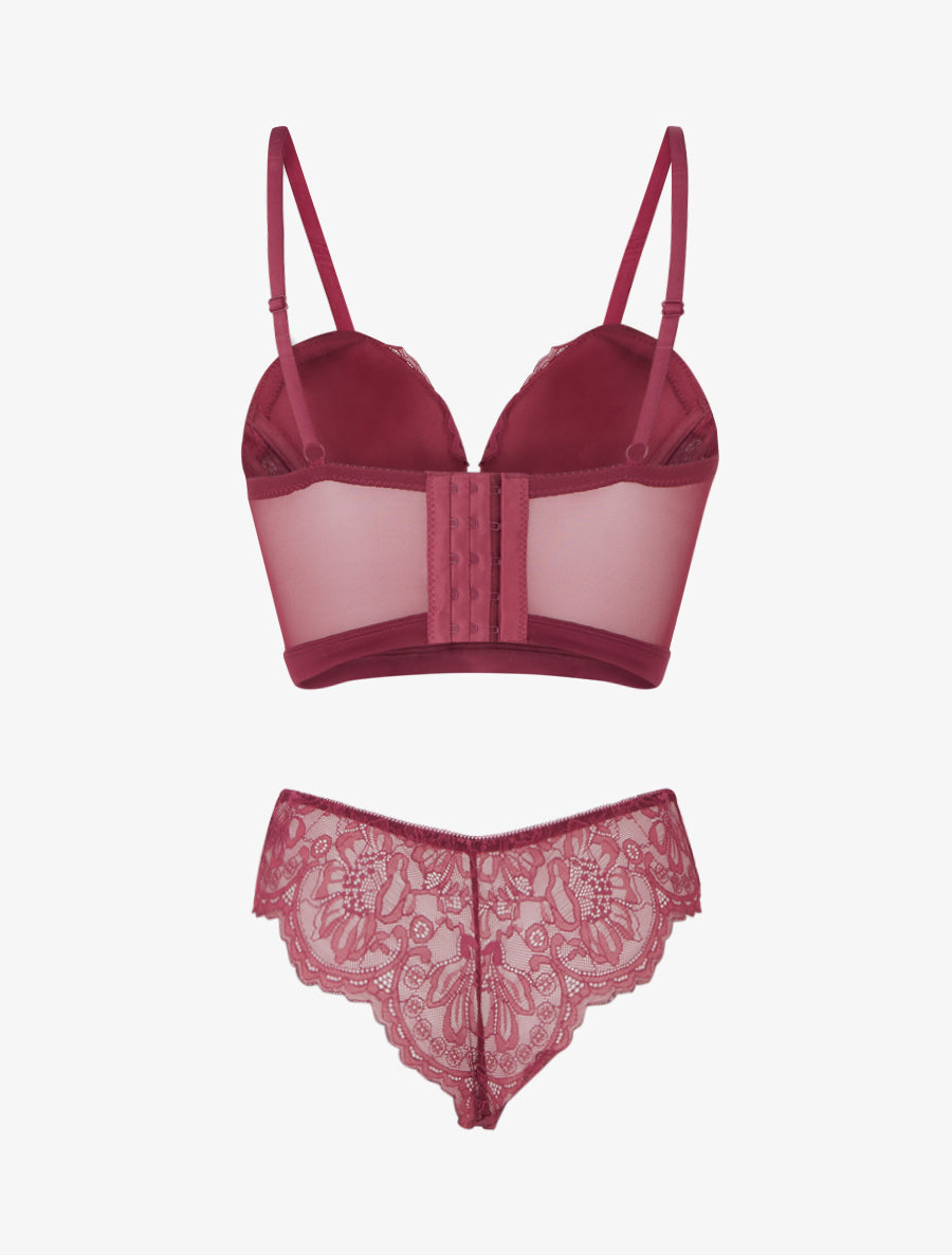 DIANE | Ensemble lingerie style corset à dentelle fleurie - Prune