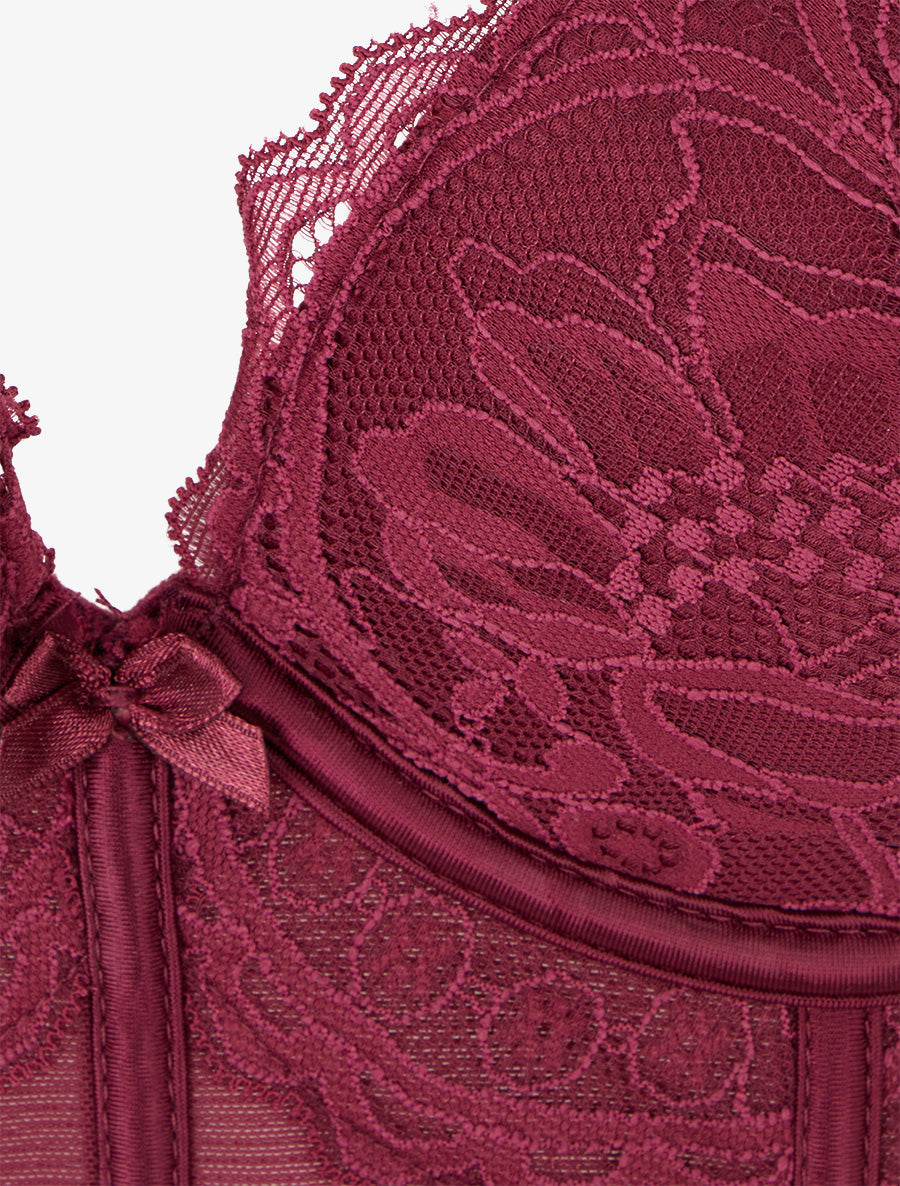DIANE | Ensemble lingerie style corset à dentelle fleurie - Prune