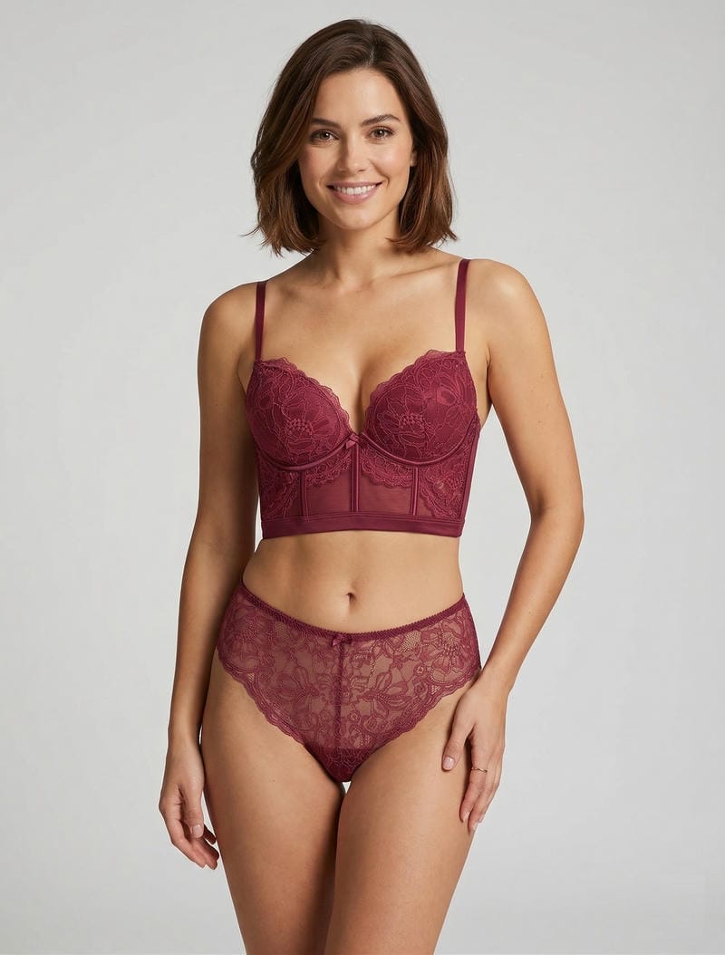DIANE | Ensemble lingerie style corset à dentelle fleurie - Prune