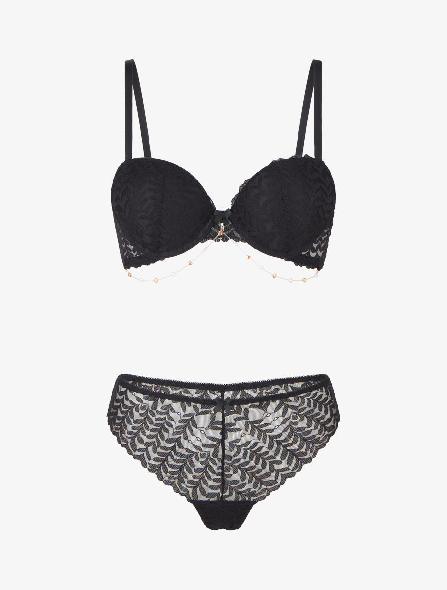 ESTELLE | Ensemble lingerie à bijou coeurs - Noir