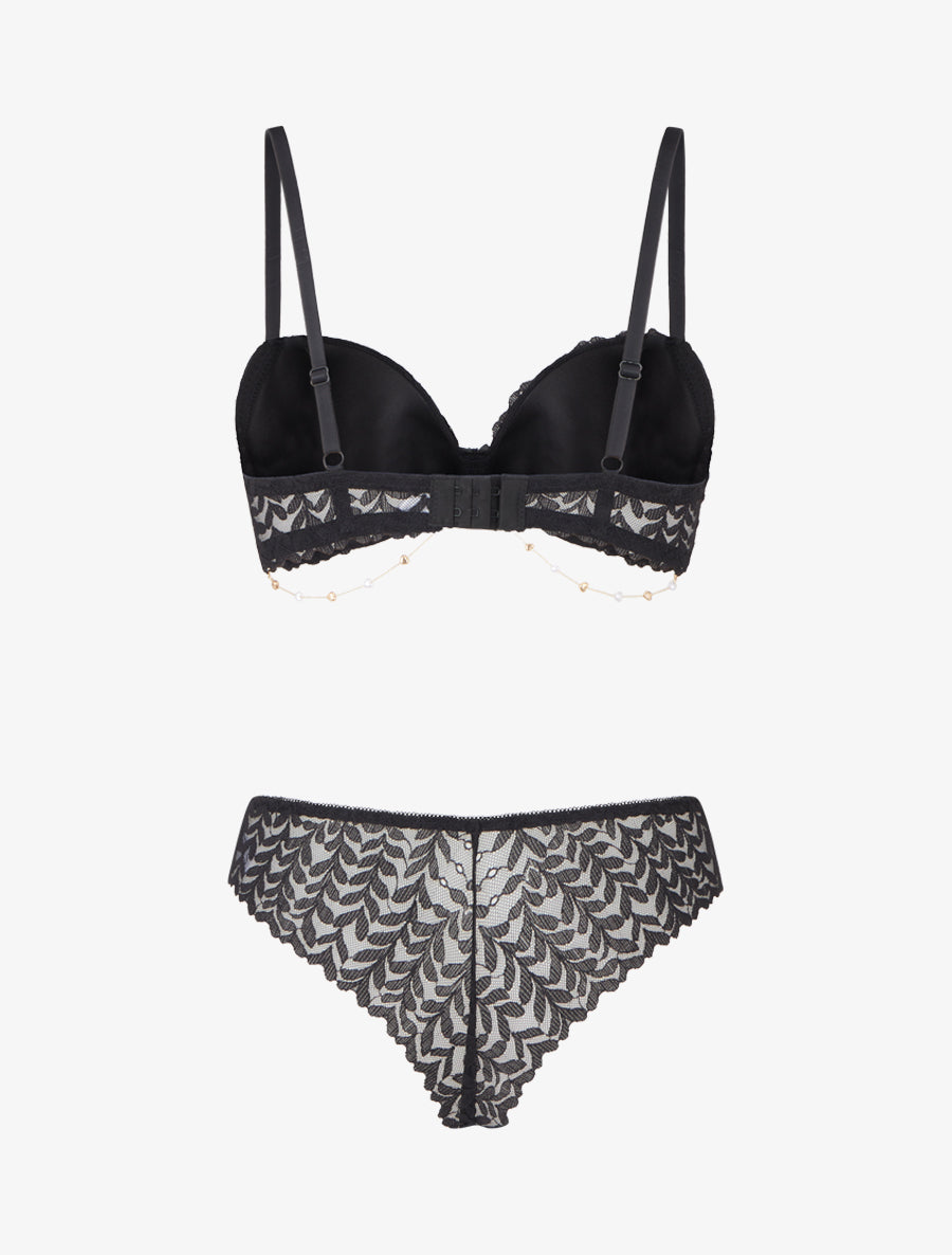 ESTELLE | Ensemble lingerie à bijou coeurs - Noir