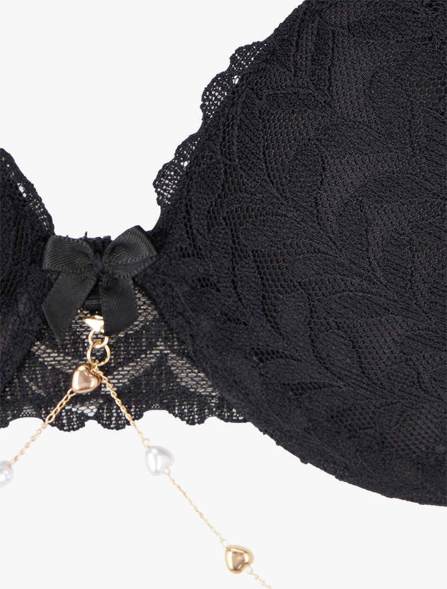 ESTELLE | Ensemble lingerie à bijou coeurs - Noir