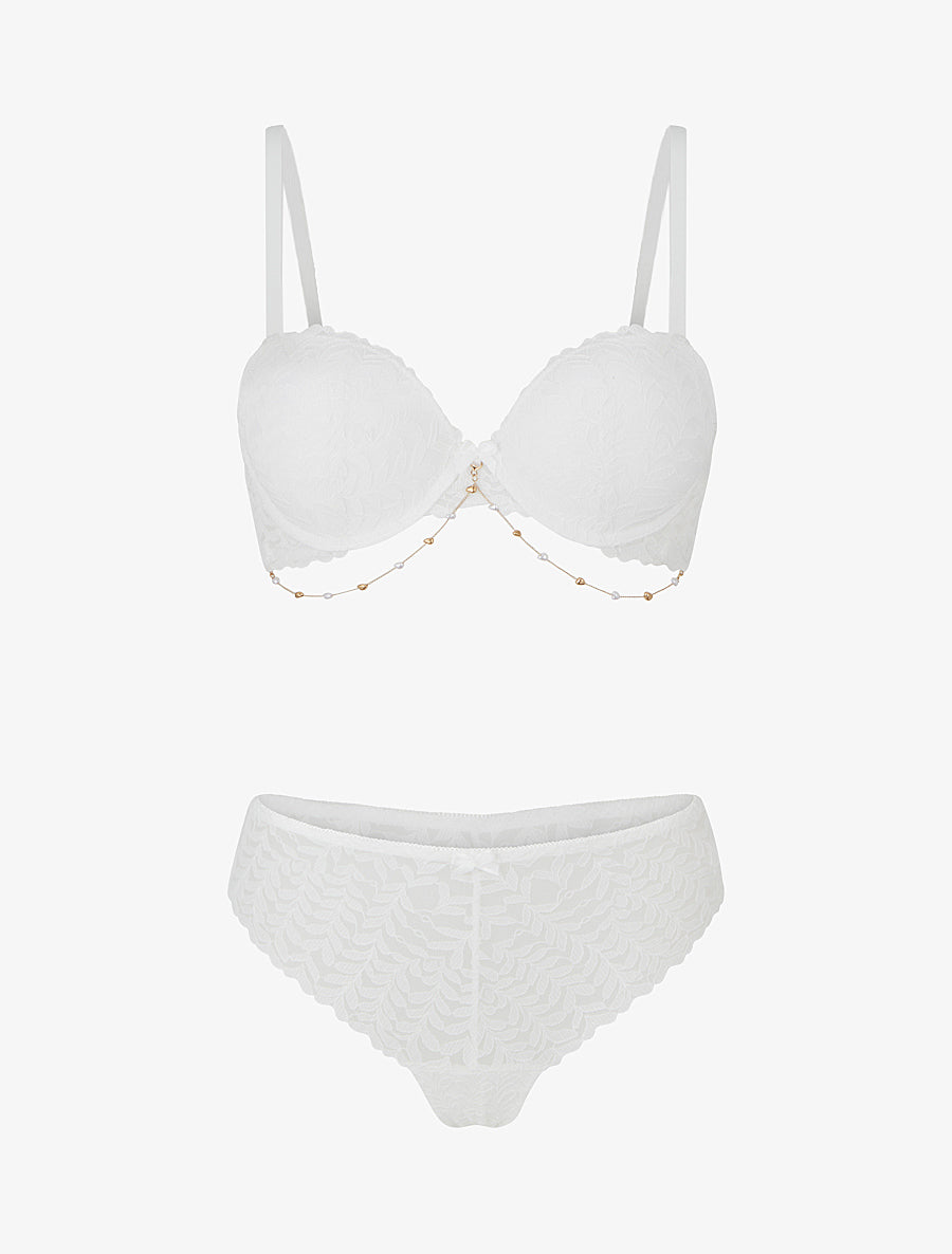 ESTELLE | Ensemble lingerie à bijou coeurs - Blanc