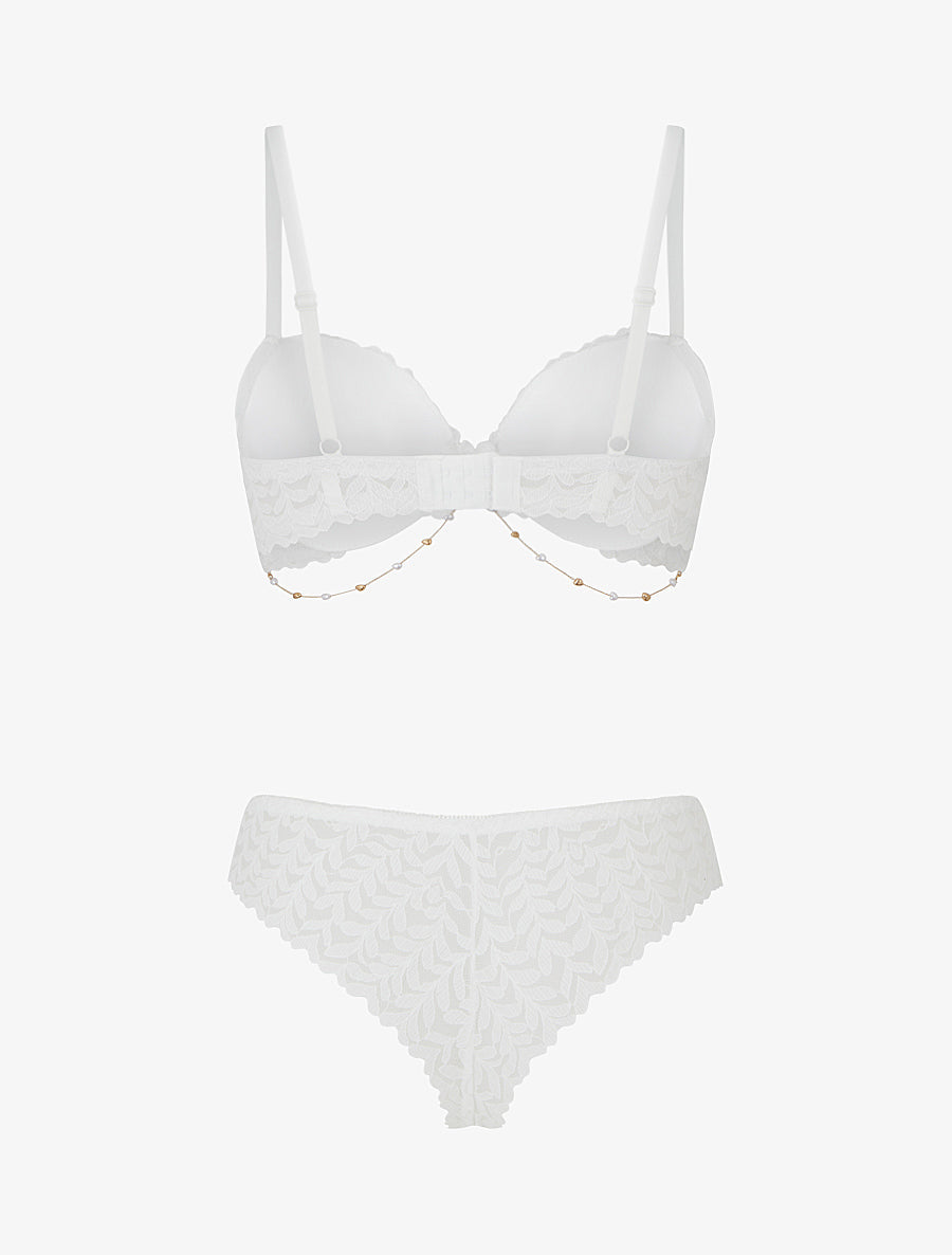 ESTELLE | Ensemble lingerie à bijou coeurs - Blanc