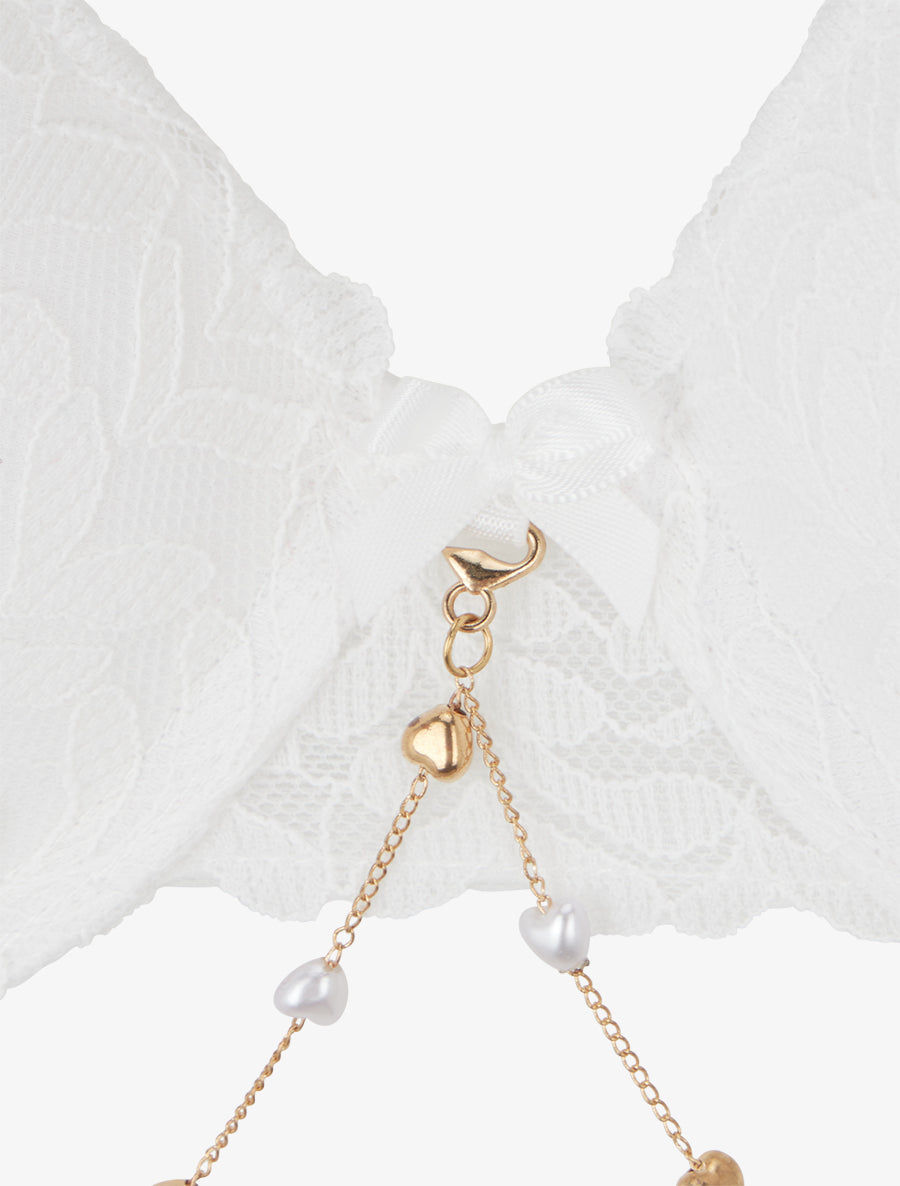 ESTELLE | Ensemble lingerie à bijou coeurs - Blanc