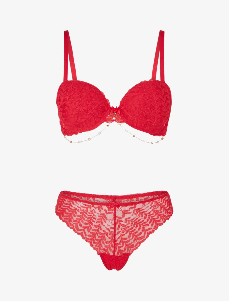 ESTELLE | Ensemble lingerie à bijou coeurs - Rouge