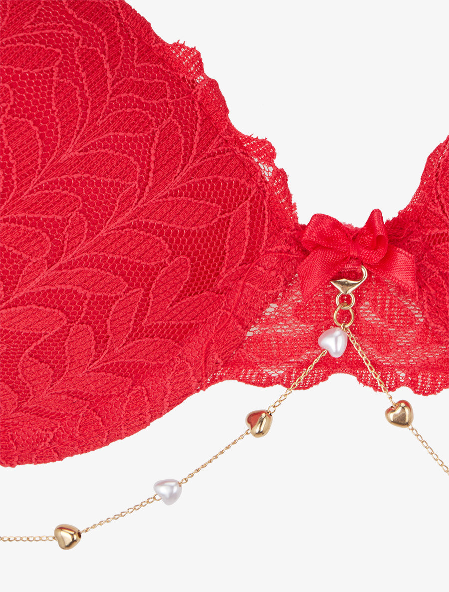 ESTELLE | Ensemble lingerie à bijou coeurs - Rouge