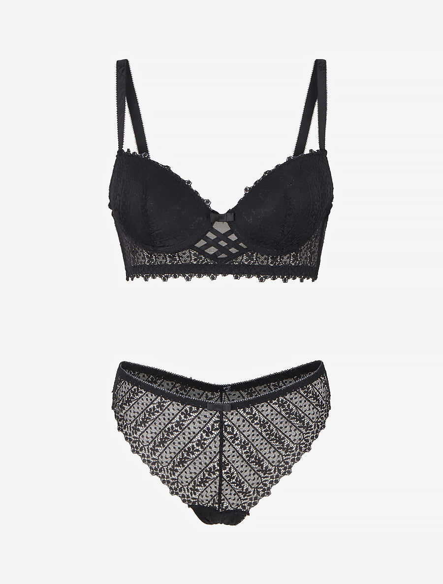 ÉLIANE | Ensemble lingerie en dentelle fantaisie - Noir