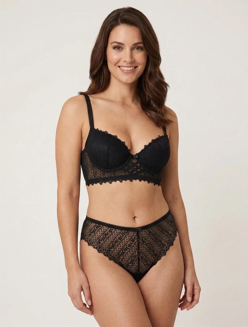 ÉLIANE | Ensemble lingerie en dentelle fantaisie - Noir