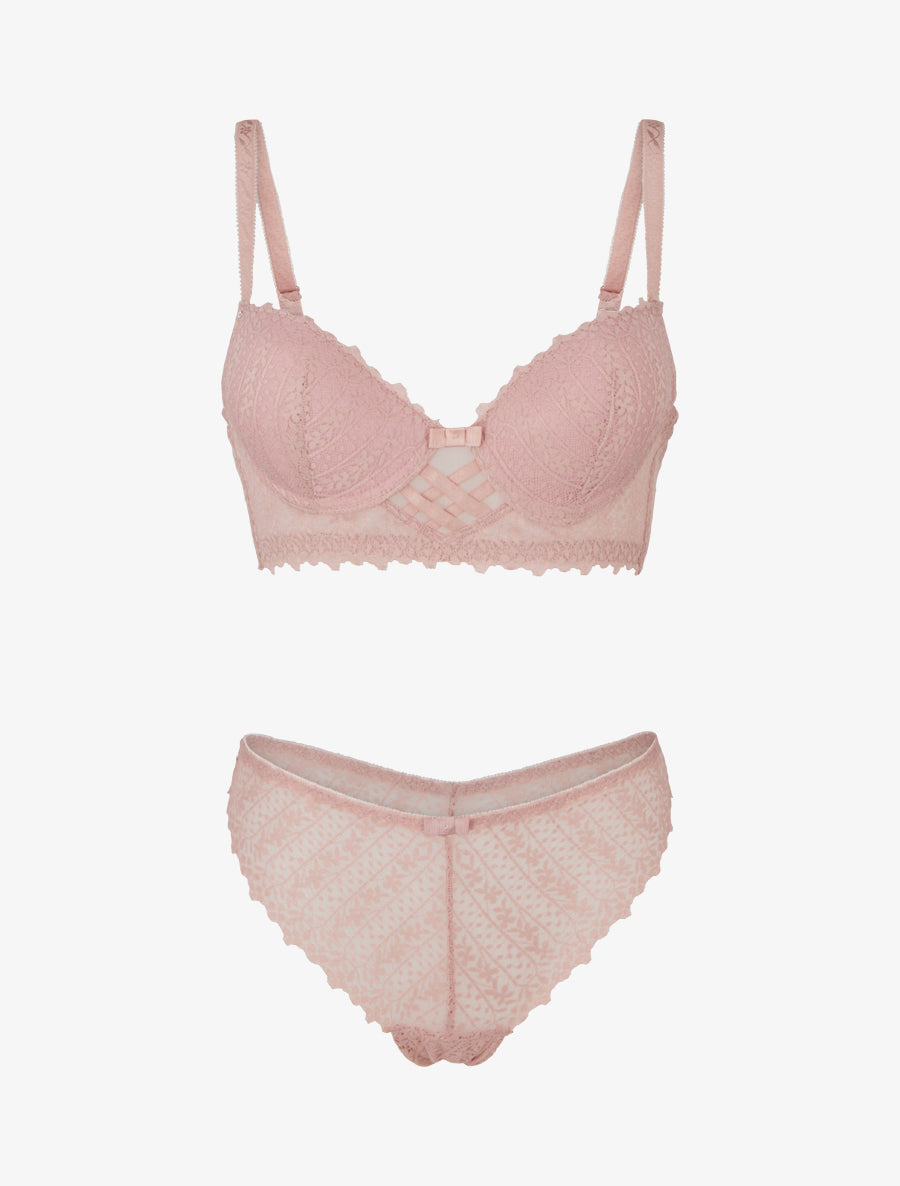 ÉLIANE | Ensemble lingerie en dentelle fantaisie - Rose
