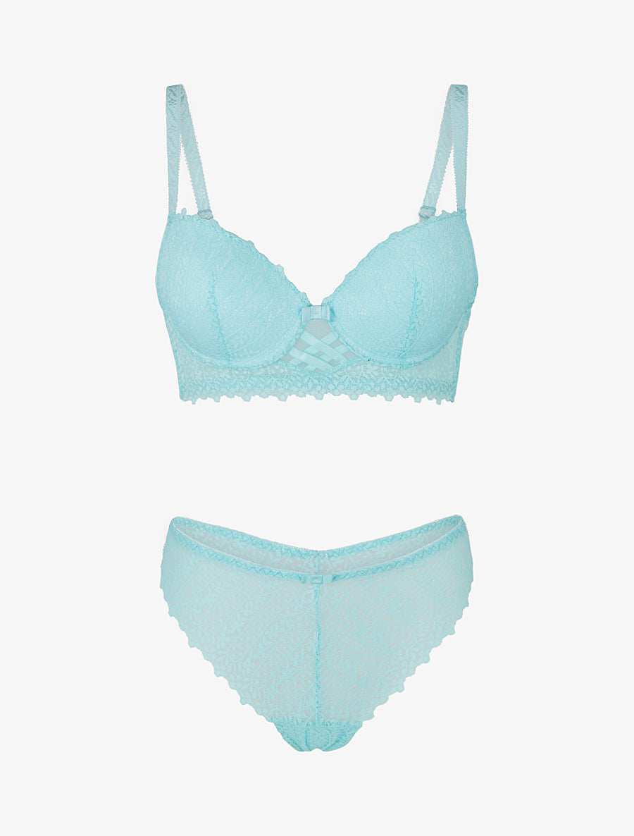 ÉLIANE | Ensemble lingerie en dentelle fantaisie - Turquoise
