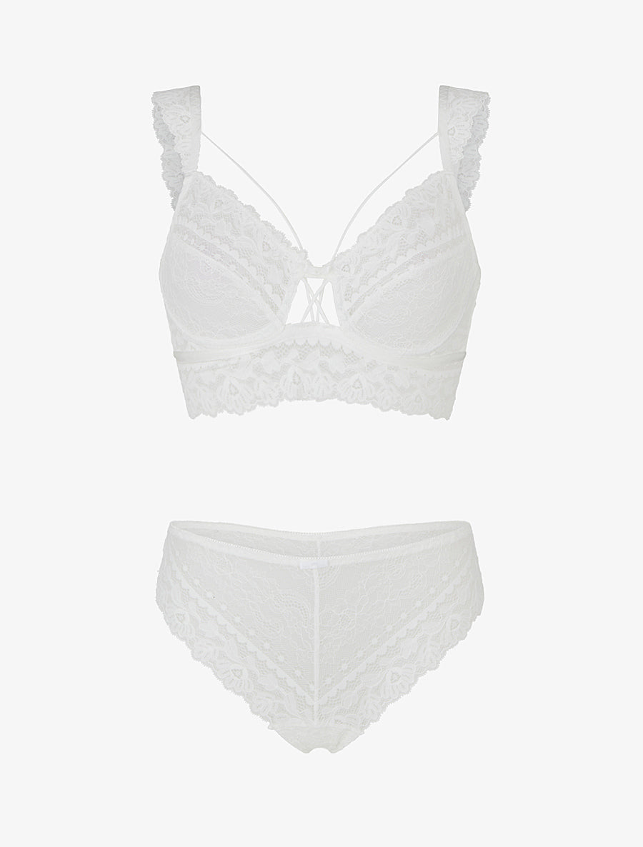 ARLETTE | Ensemble lingerie en dentelle à liens - Blanc