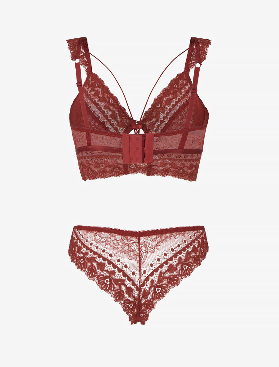 ARLETTE | Ensemble lingerie en dentelle à liens - Terracotta