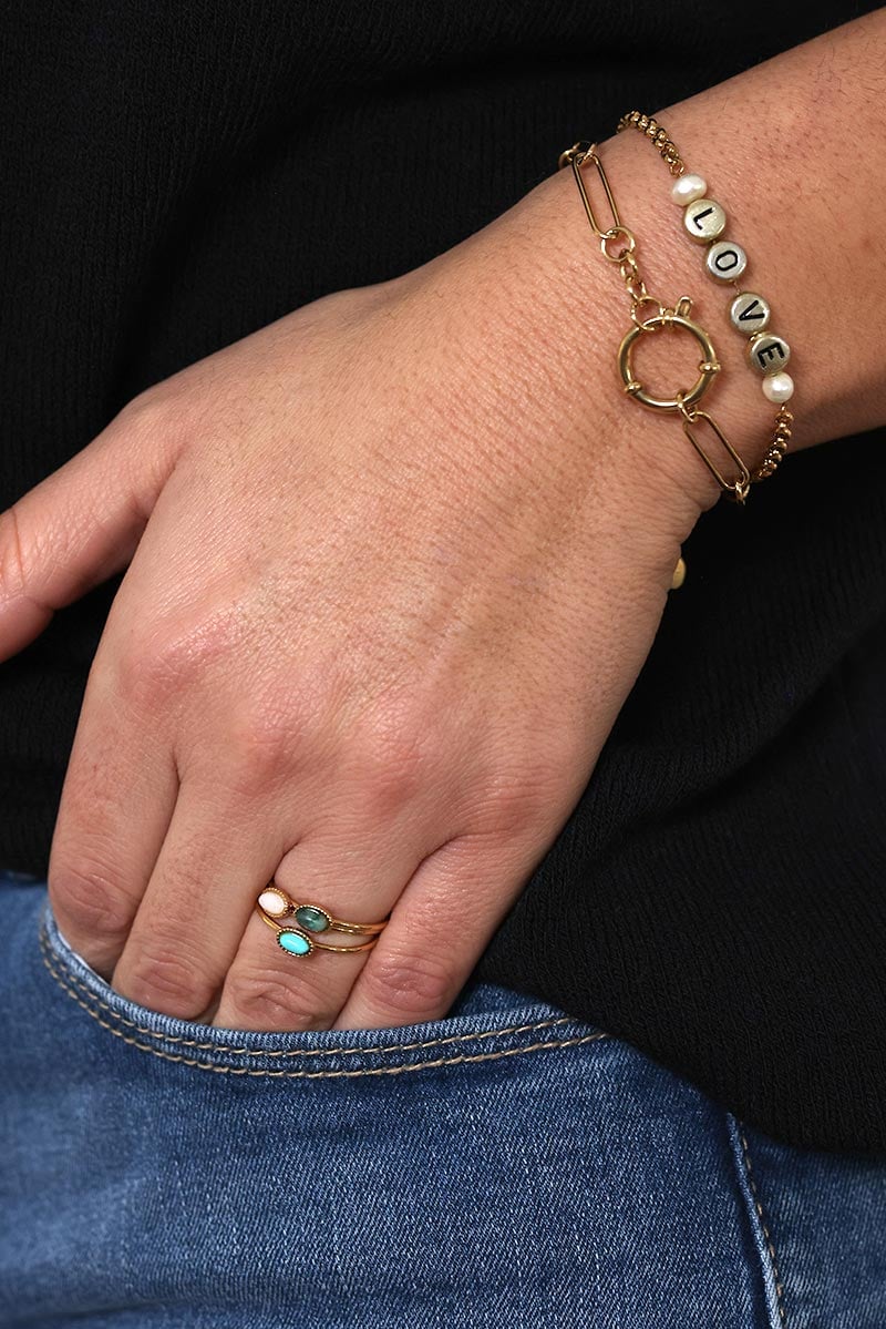 BLANCHE | Pulsera de eslabones gruesos finos dorados con cierre de anilla