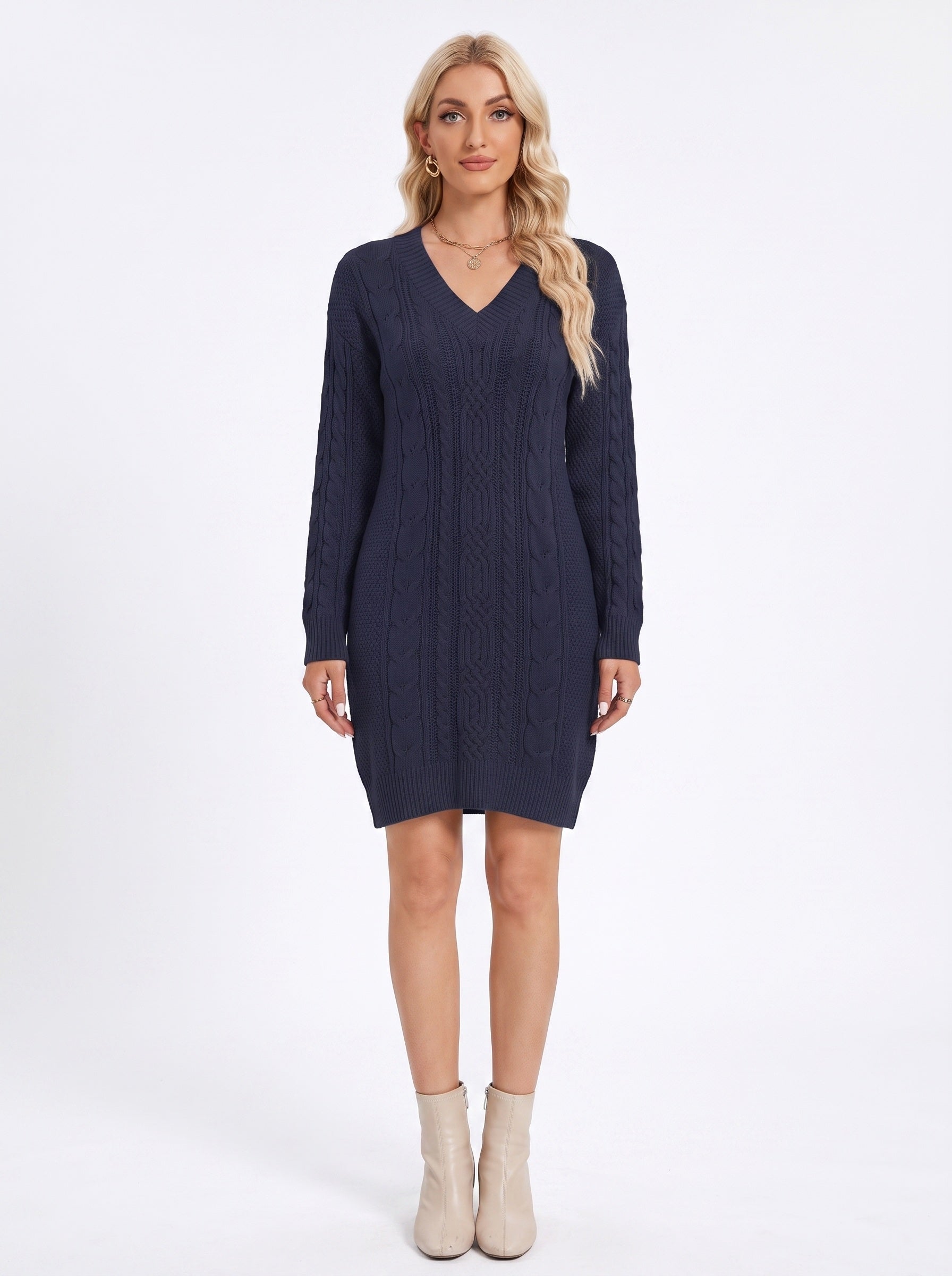 CHARLOTTE | Robe pull courte en maille torsadée, col V
