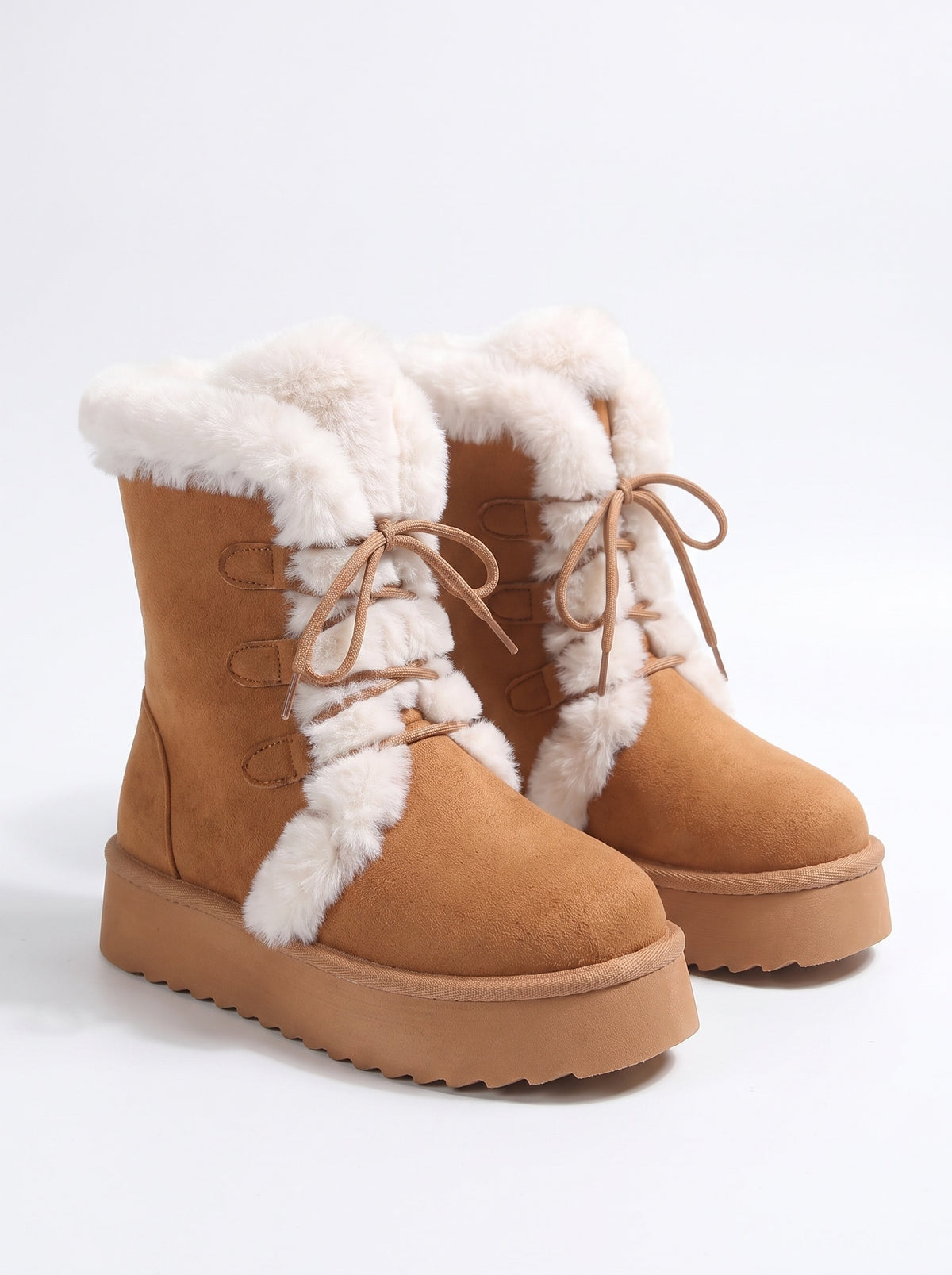 ASPEN | Bottines à plateforme et lacets, bordure fausse fourrure