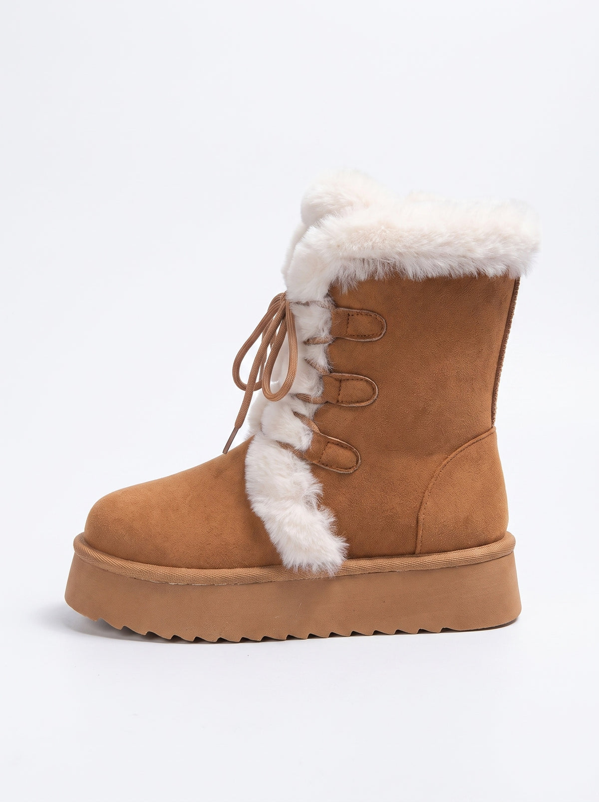 ASPEN | Bottines à plateforme et lacets, bordure fausse fourrure