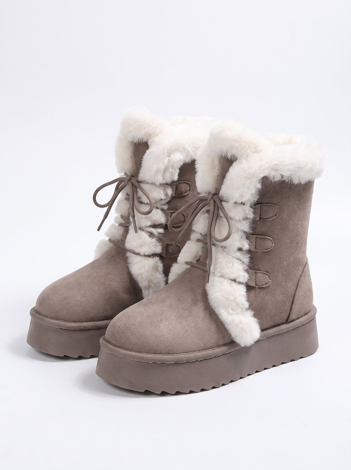 ASPEN | Bottines à plateforme et lacets, bordure fausse fourrure