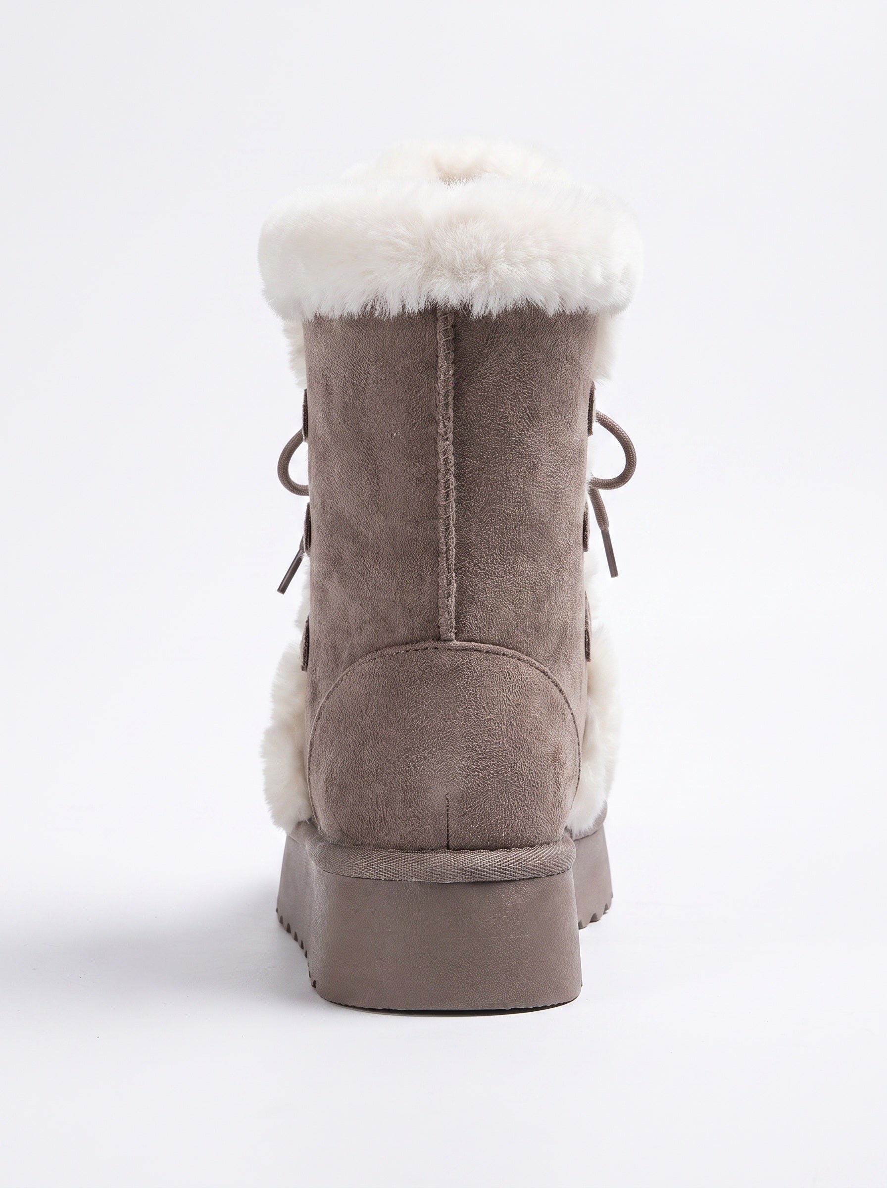 ASPEN | Bottines à plateforme et lacets, bordure fausse fourrure